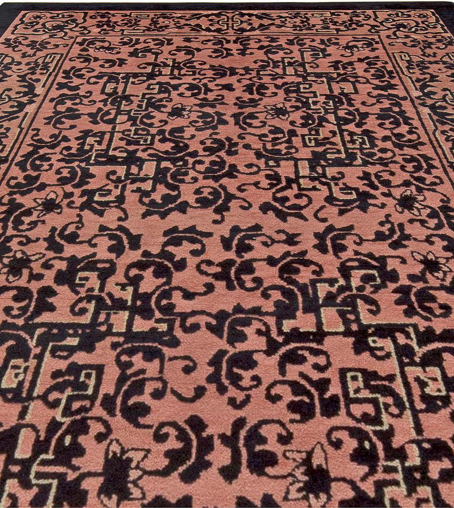 Hand-Knotted Doris Leslie Blau Early 20th Century Chinese Black and Pink Wool Rug For Sale