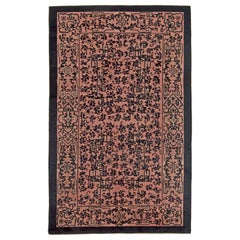 Doris Leslie Blau Tapis chinois en laine noir et rose du début du 20e siècle