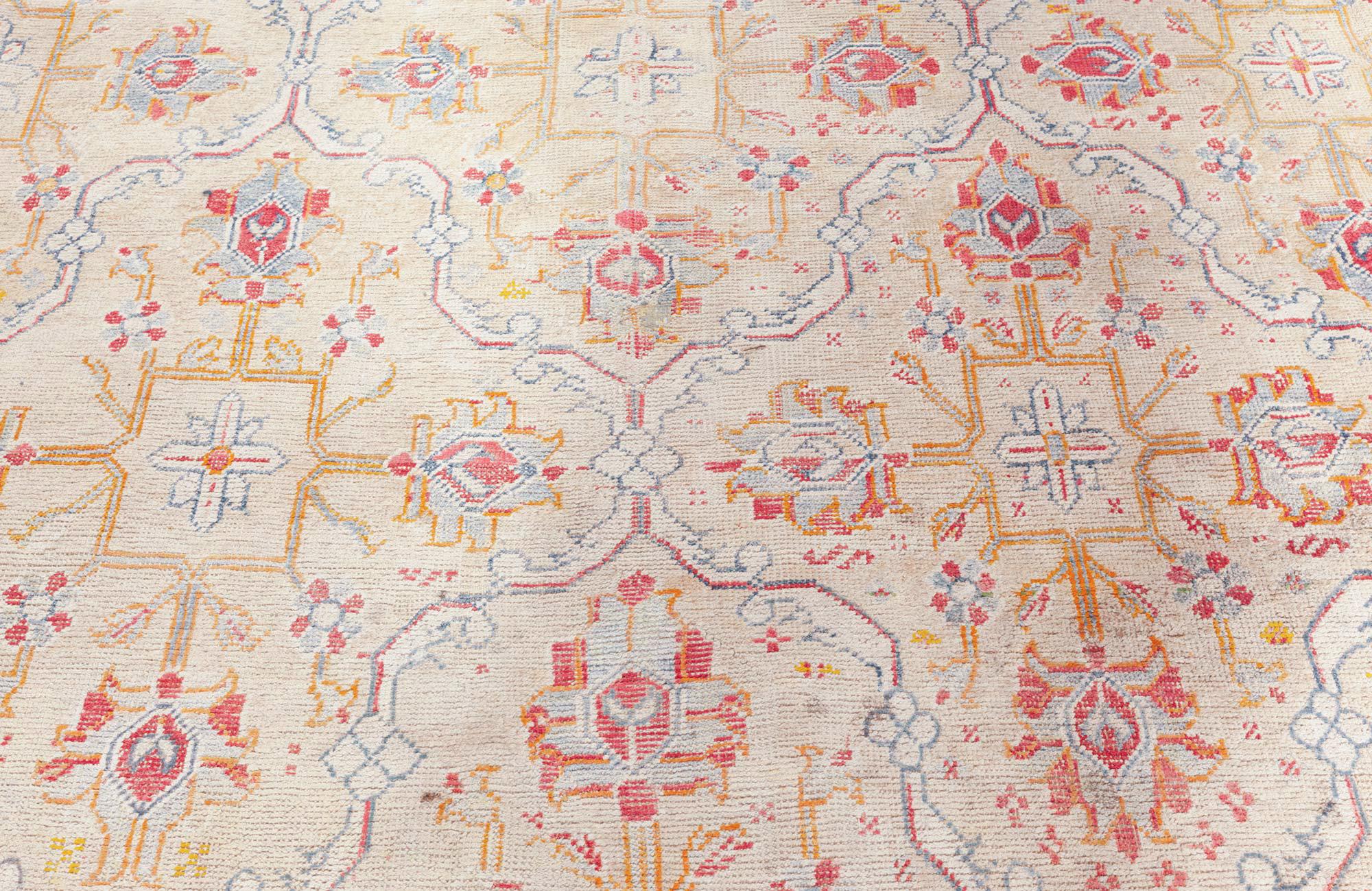 Doris Leslie Blau Alfombra india de algodón hecha a mano con motivos florales de Agra de principios del siglo XX Lana en venta