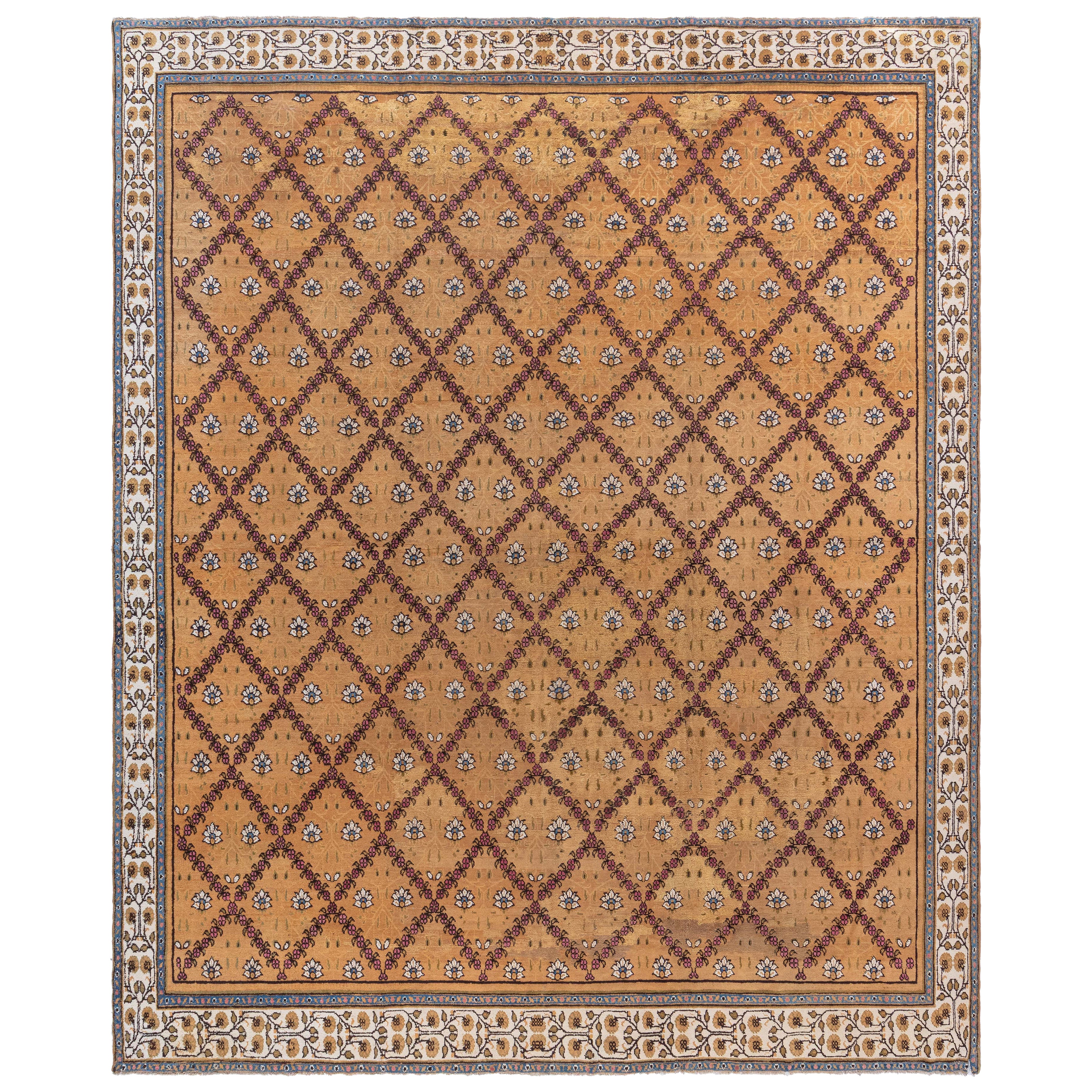 Doris Leslie Blau Early 20th Century Indian Botanic Handmade Wool Rug For Sale