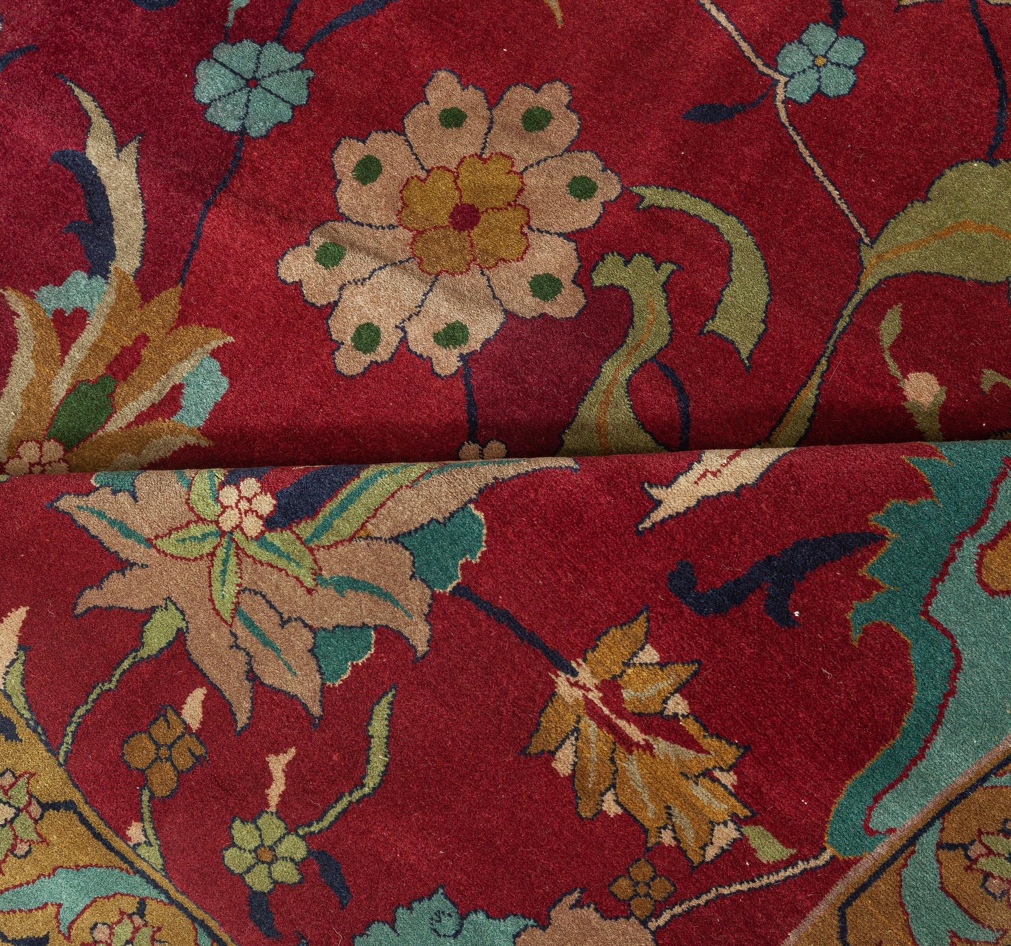Hand-Knotted Doris Leslie Blau Early 20th Century Purple Floral Indian Handmade Wool Rug For Sale