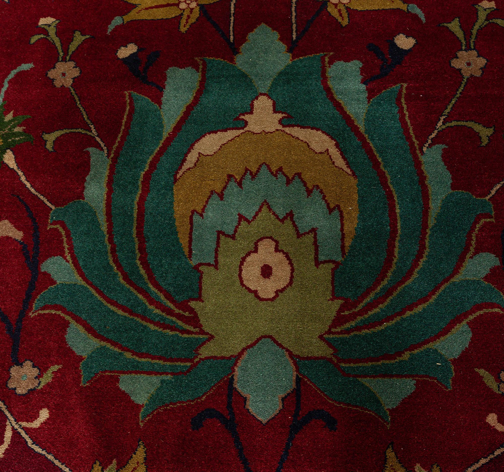 Doris Leslie Blau Early 20th Century Purple Floral Indian Handmade Wool Rug For Sale 1