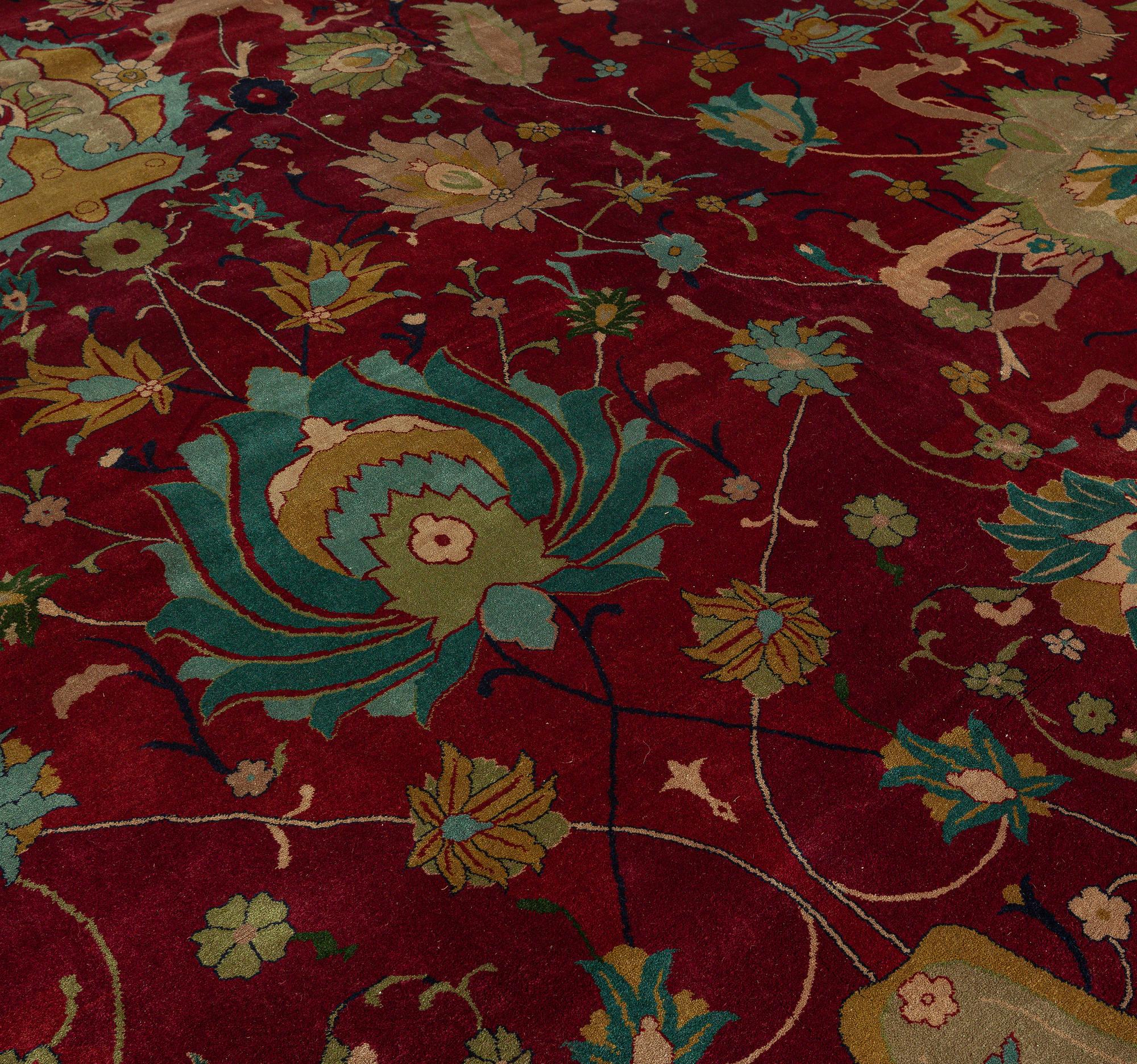 Doris Leslie Blau Early 20th Century Purple Floral Indian Handmade Wool Rug For Sale 2