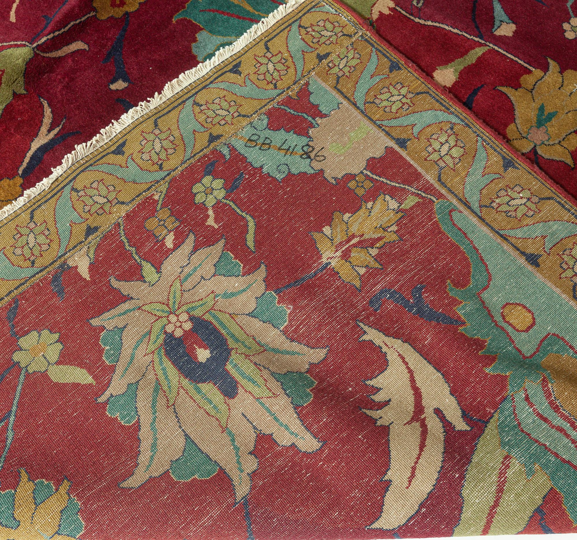 Doris Leslie Blau Early 20th Century Purple Floral Indian Handmade Wool Rug For Sale 3