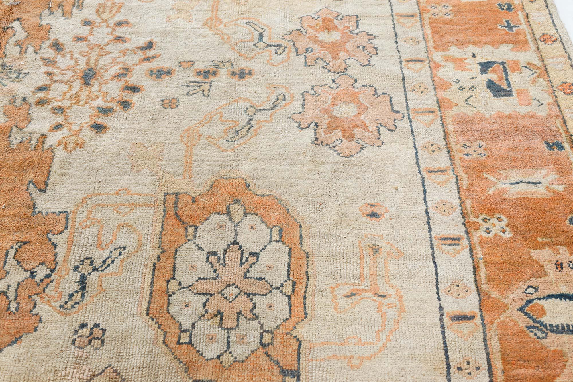 Doris Leslie Blau Alfombra de lana turca Oushak Botanic de principios del siglo XX hecha a mano Turco en venta