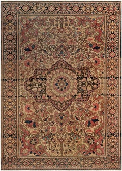 Tappeto Doris Leslie Blau, elegante Tabriz antico con medaglioni floreali, color cuoio chiaro - 1900 circa