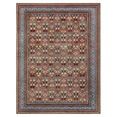 Doris Leslie Blau: Eleganter indischer Antiquitäten-Teppich mit durchgehendem Blumenmuster in Elfenbeinfarbe – um 1900