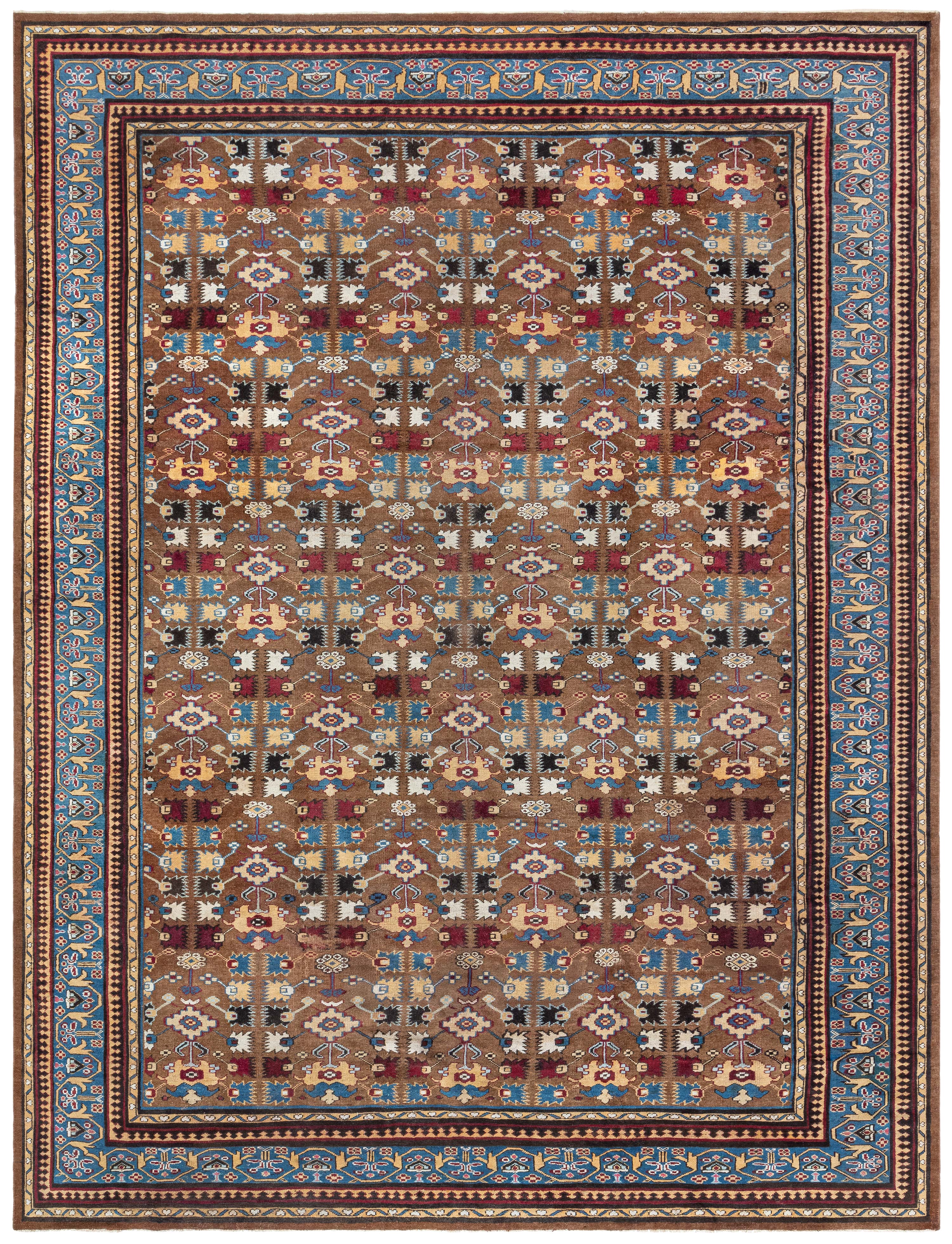 Doris Leslie Blau: Eleganter indischer Antiquitäten-Teppich mit durchgehendem Blumenmuster in Elfenbeinfarbe – um 1900 im Angebot
