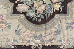 Doris Leslie Blau English Antique Floral Slate Blue Needlework Carpet - c. 1920