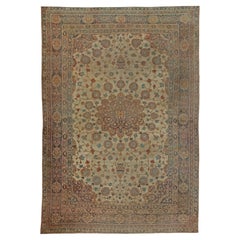 Doris Leslie Blau Exquisite Antique Tabriz Medallion Soft Beige Rug - c. 1880