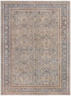 Doris Leslie Blau Exquisite Tabriz Antique Floral Light Beige Rug - c. 1900