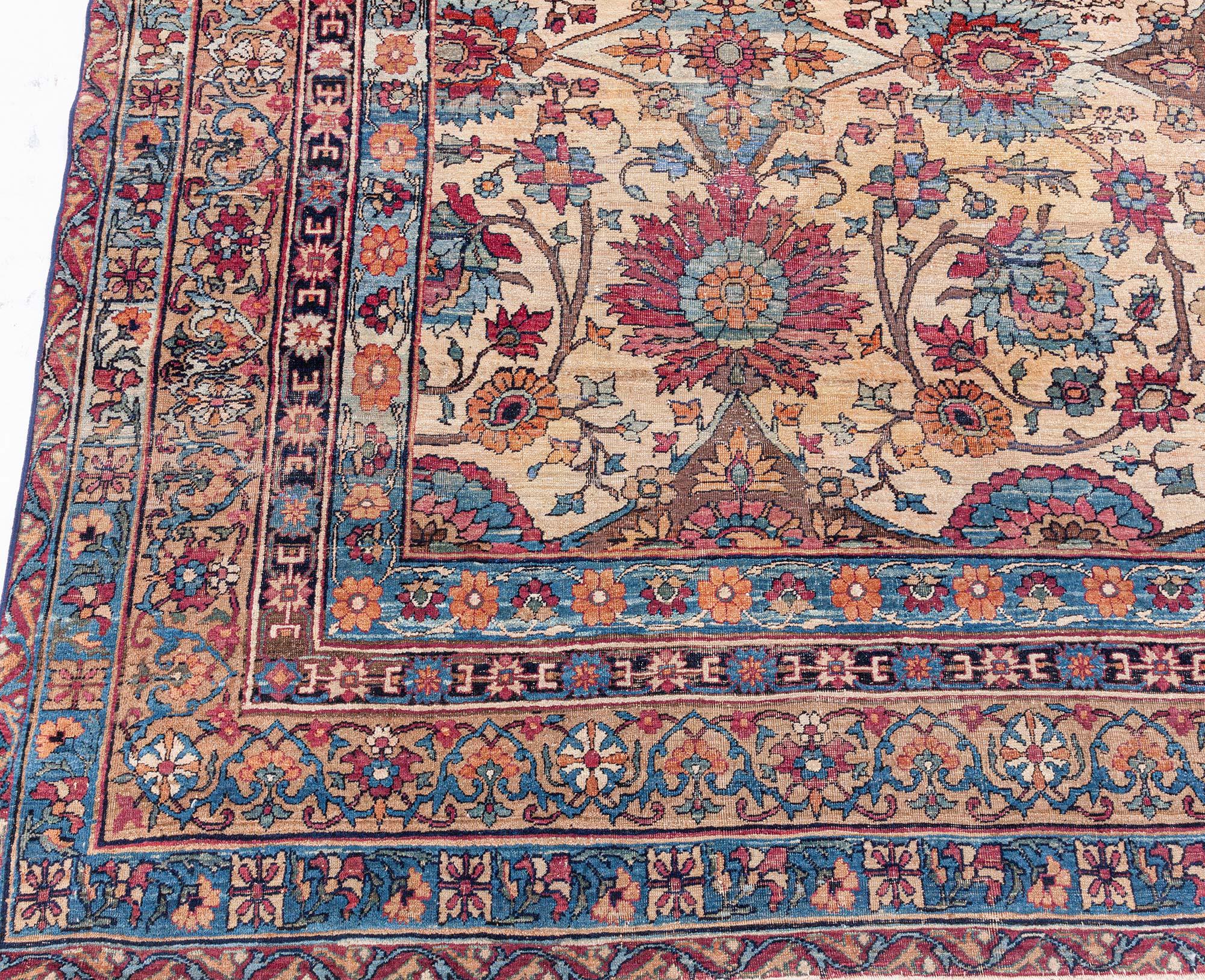 Annodato a mano Doris Leslie Blau Tappeto persiano Kirman Botanic extra large dei primi del Novecento in vendita