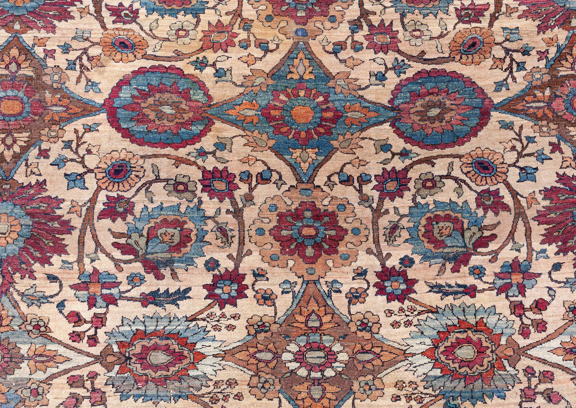 Lana Doris Leslie Blau Tappeto persiano Kirman Botanic extra large dei primi del Novecento in vendita