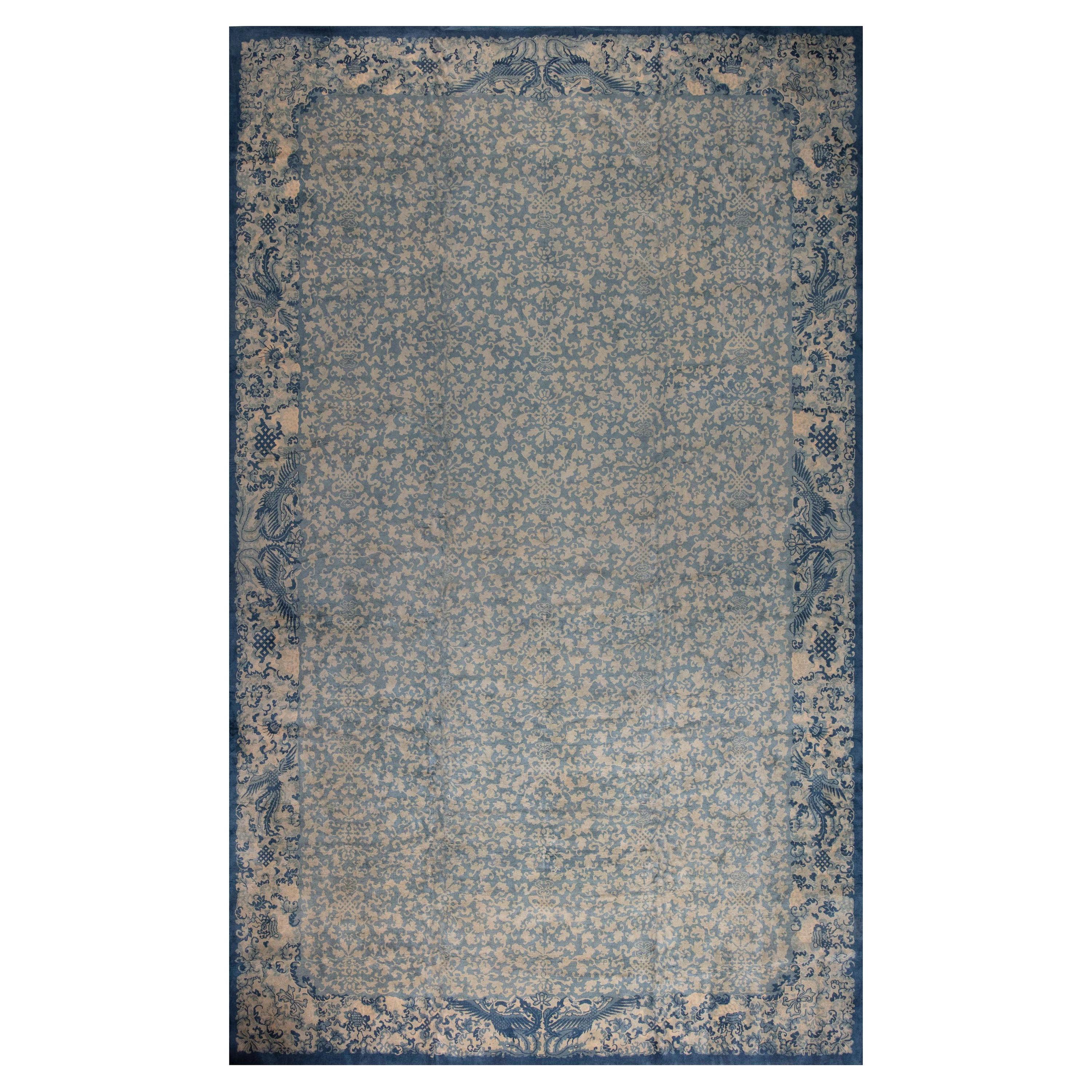 Doris Leslie Blau Extra Large Vintage Chinese Art Deco Blue Rug For Sale