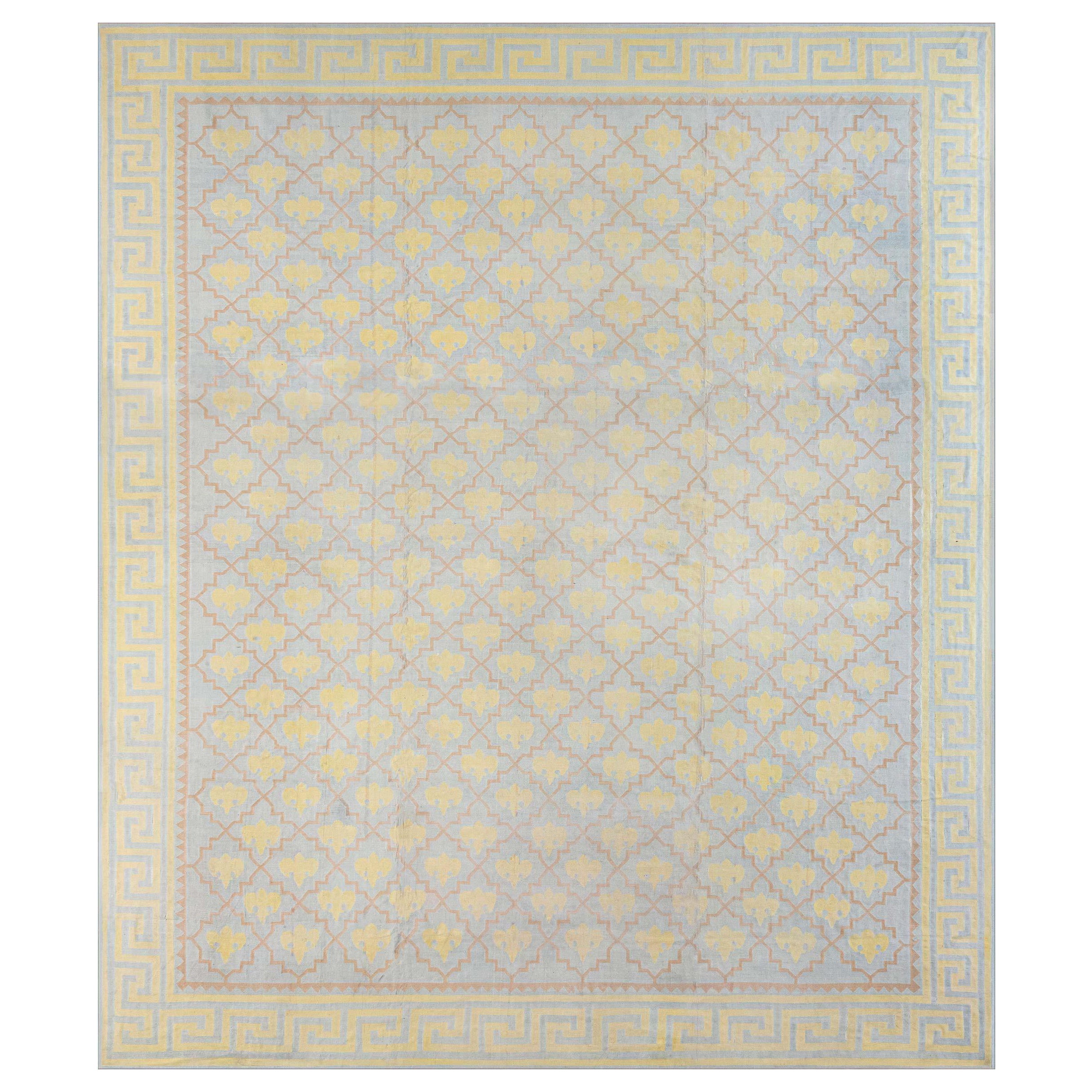 Doris Leslie Blau Extra Large Vintage Indian Dhurrie Rug with Geometric Allover For Sale