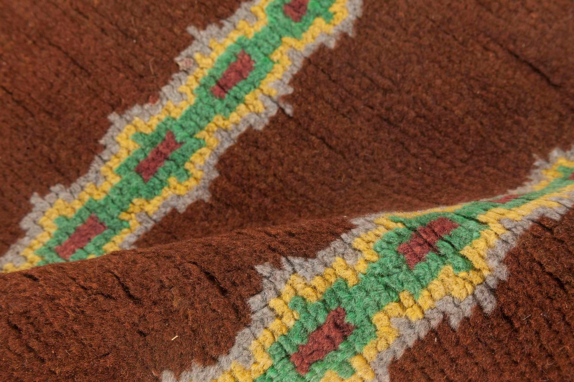 Hand-Knotted Doris Leslie Blau French Art Deco Brown, Green Handmade Wool Rug For Sale