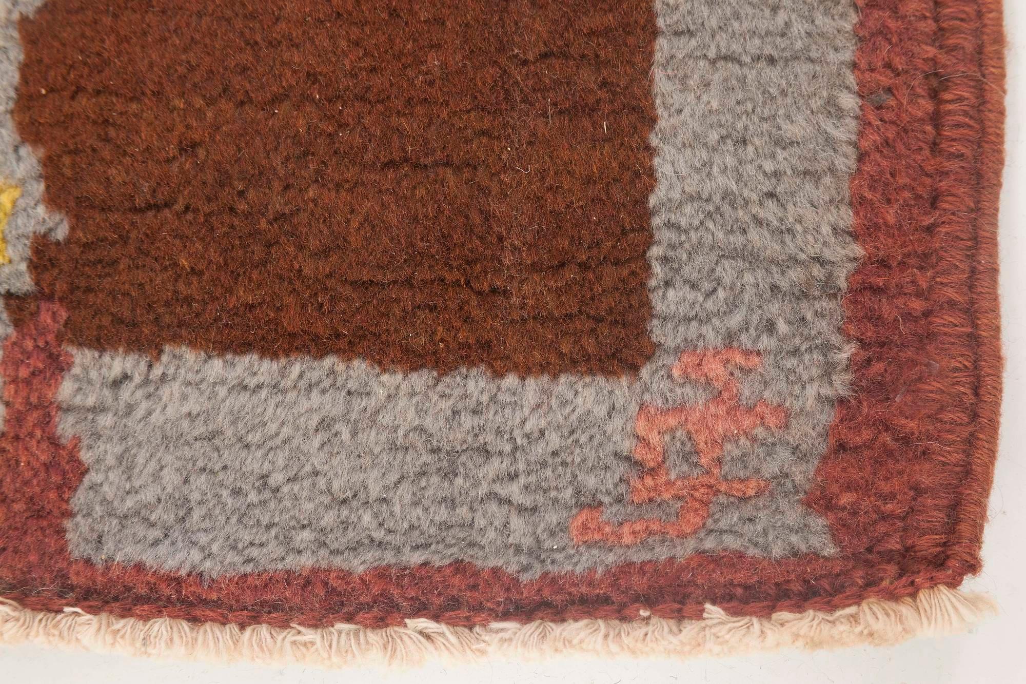 Doris Leslie Blau French Art Deco Brown, Green Handmade Wool Rug In Good Condition For Sale In New York, NY