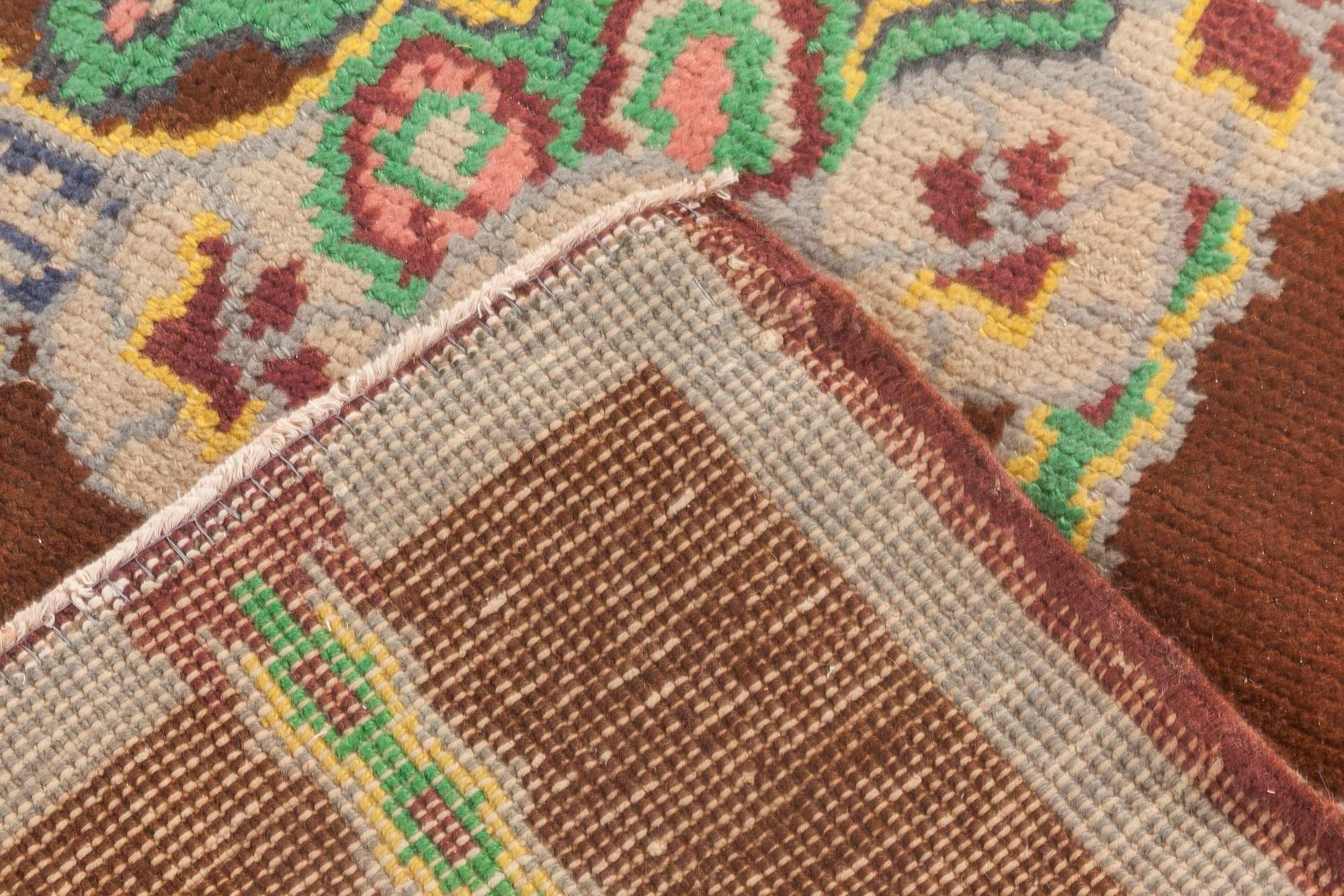 Doris Leslie Blau French Art Deco Brown, Green Handmade Wool Rug For Sale 2
