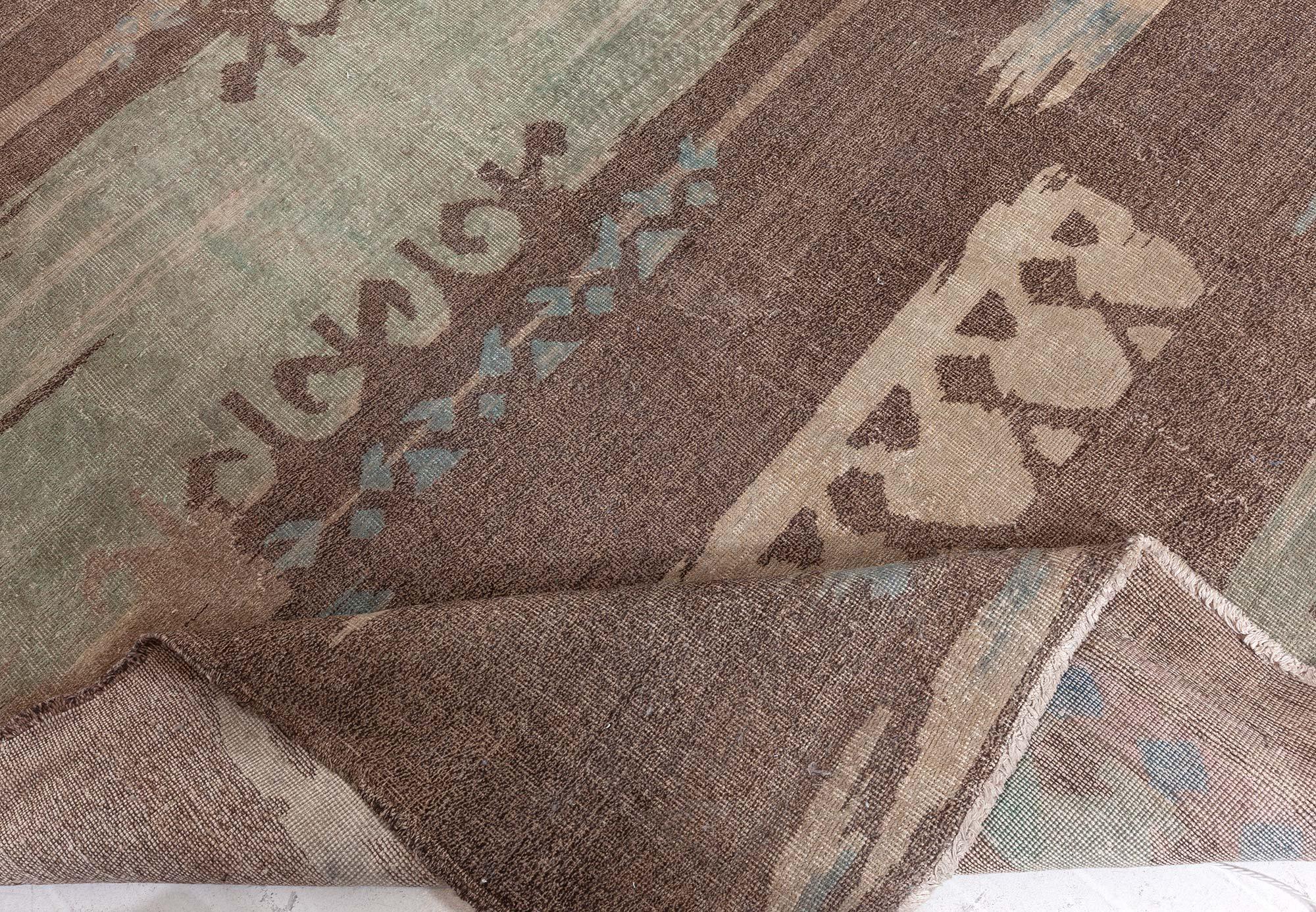 Doris Leslie Blau French Art Deco Brown Handmade Wool Rug In Good Condition For Sale In New York, NY