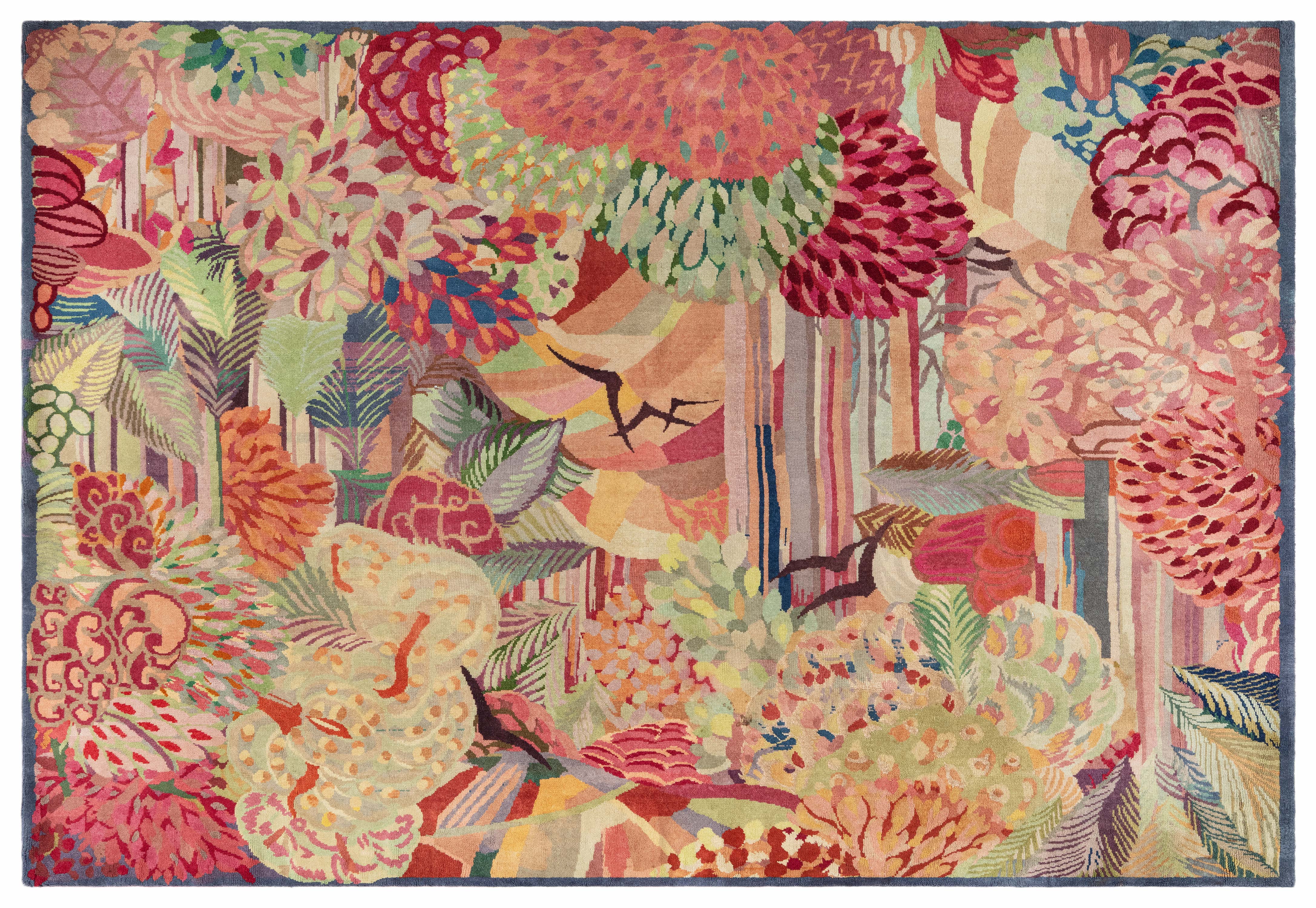 Doris Leslie Blau French Art Deco Rug - A Tapestry of Botanical Dynamism For Sale
