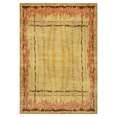 Antique Doris Leslie Blau French Art Deco Rug in Golden Beige and Lipstick Pink