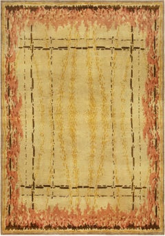 Doris Leslie Blau French Art Deco Rug in Golden Beige and Lipstick Pink