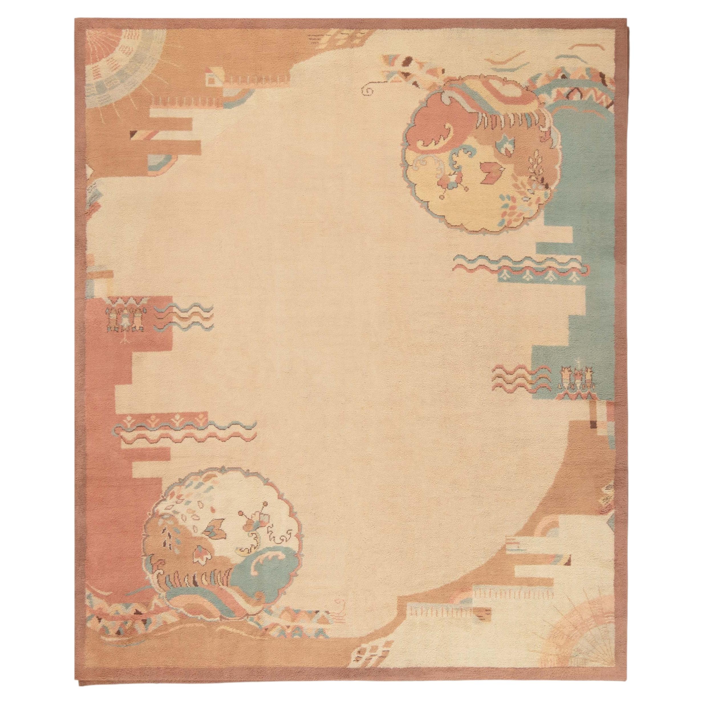 Doris Leslie Blau French Art Deco Vintage Abstract Light Beige Hand-Knotted Rug