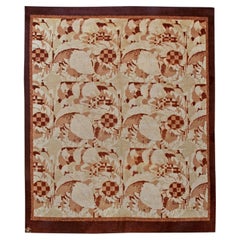 Doris Leslie Blau: Französischer Art-Déco-Vintage-Teppich mit Blumenmuster in zartem Beige von NoëL Hostens