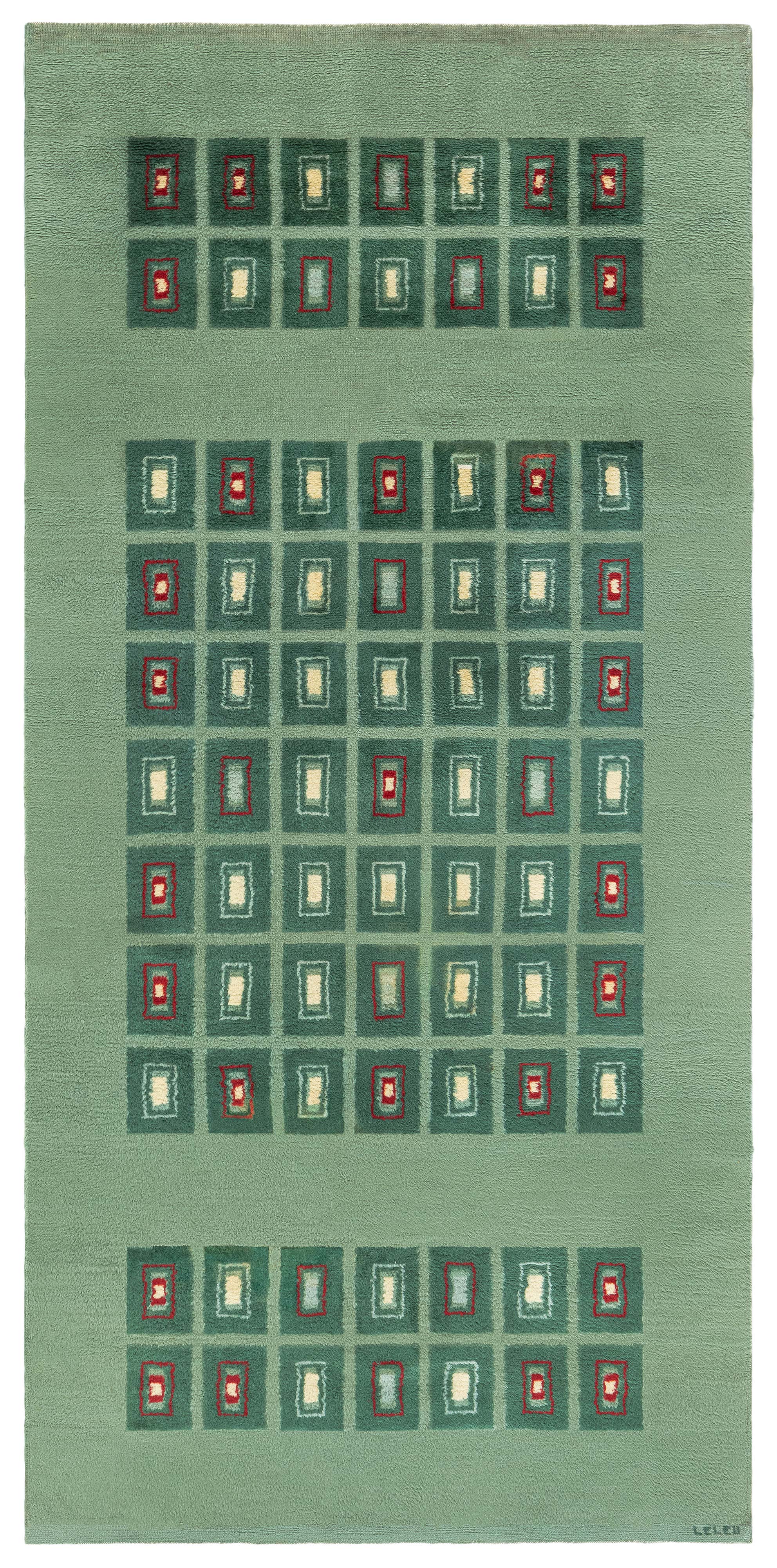 Doris Leslie Blau French Art Deco Vintage Geometric Sage Rug By Paule Leleu