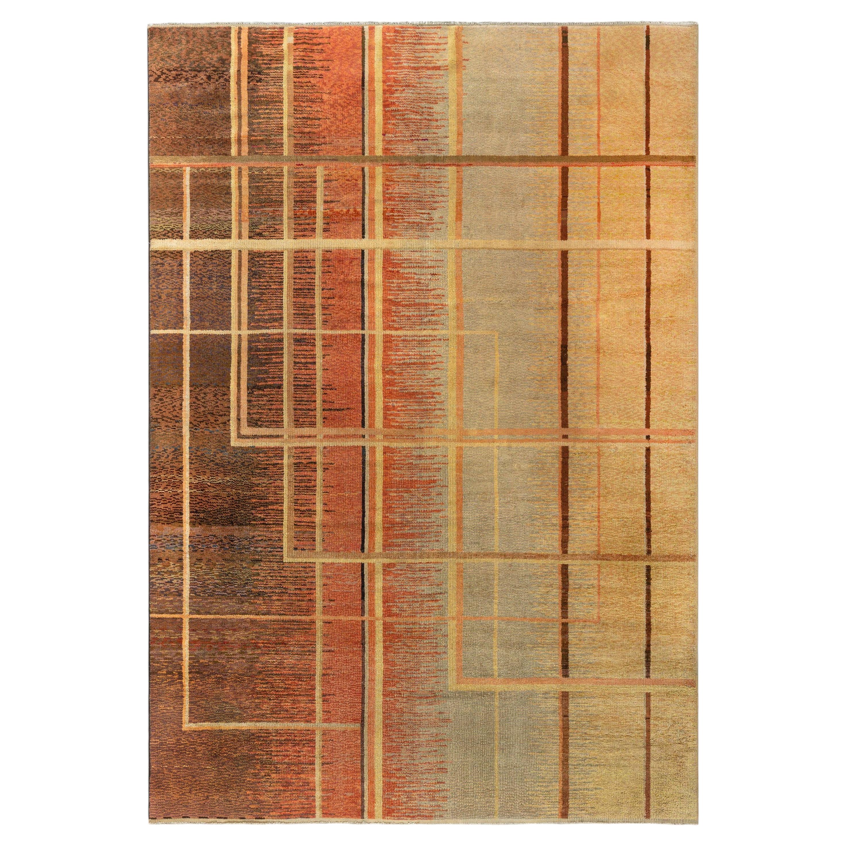 Tapis vintage Art déco français de Doris Leslie Blau, motifs géométriques, couleur beige clair