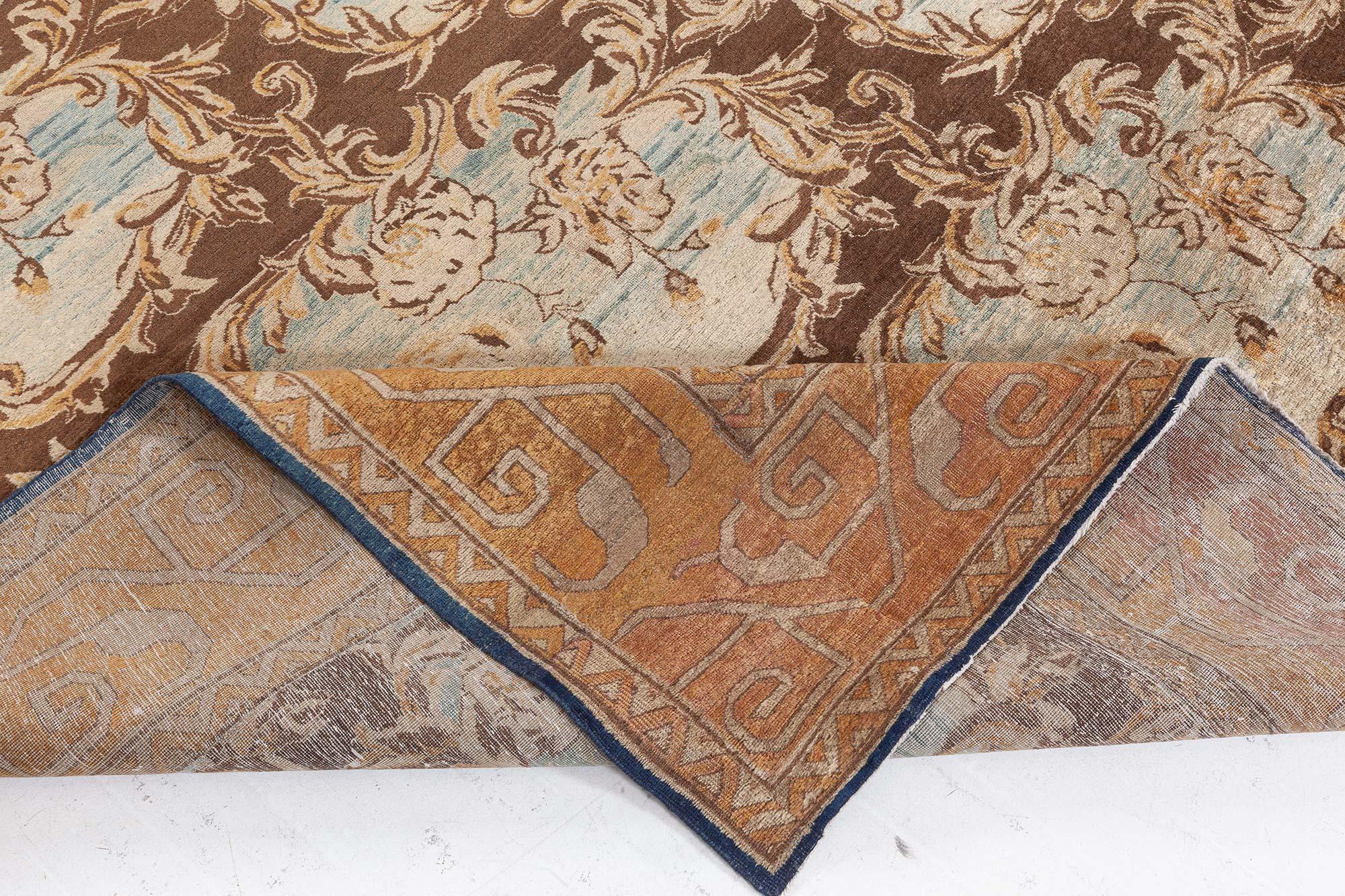 Doris Leslie Blauer indischer Amritsar-Teppich (Größe verstellbar) (Wolle) im Angebot