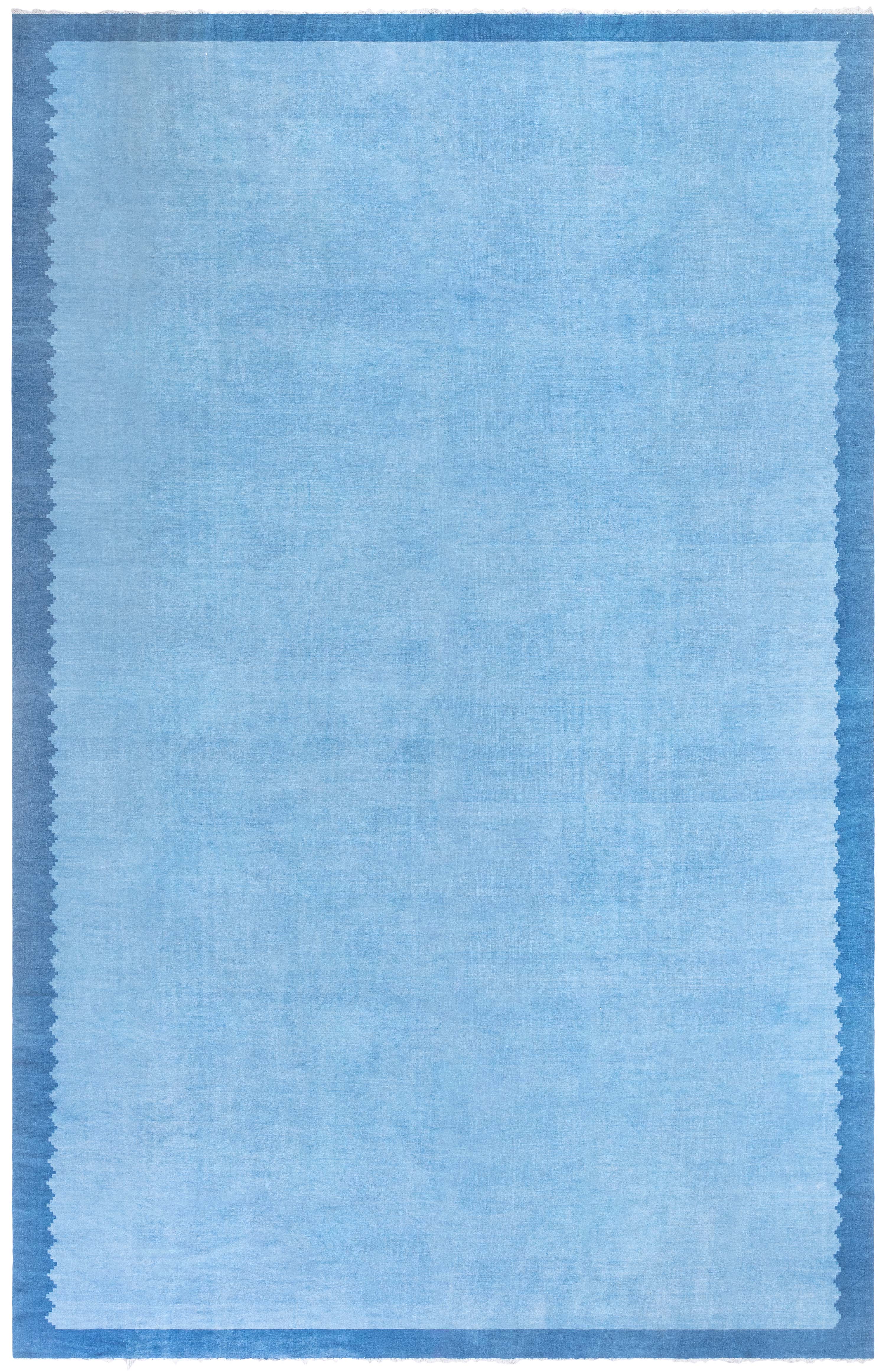 Doris Leslie Blau Indian Dhurrie Mid-Century Light Blue Flatweave Cotton Rug