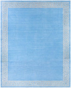 Doris Leslie Blau Indian Dhurrie Vintage Blue Flatweave Cotton Rug Greek Key