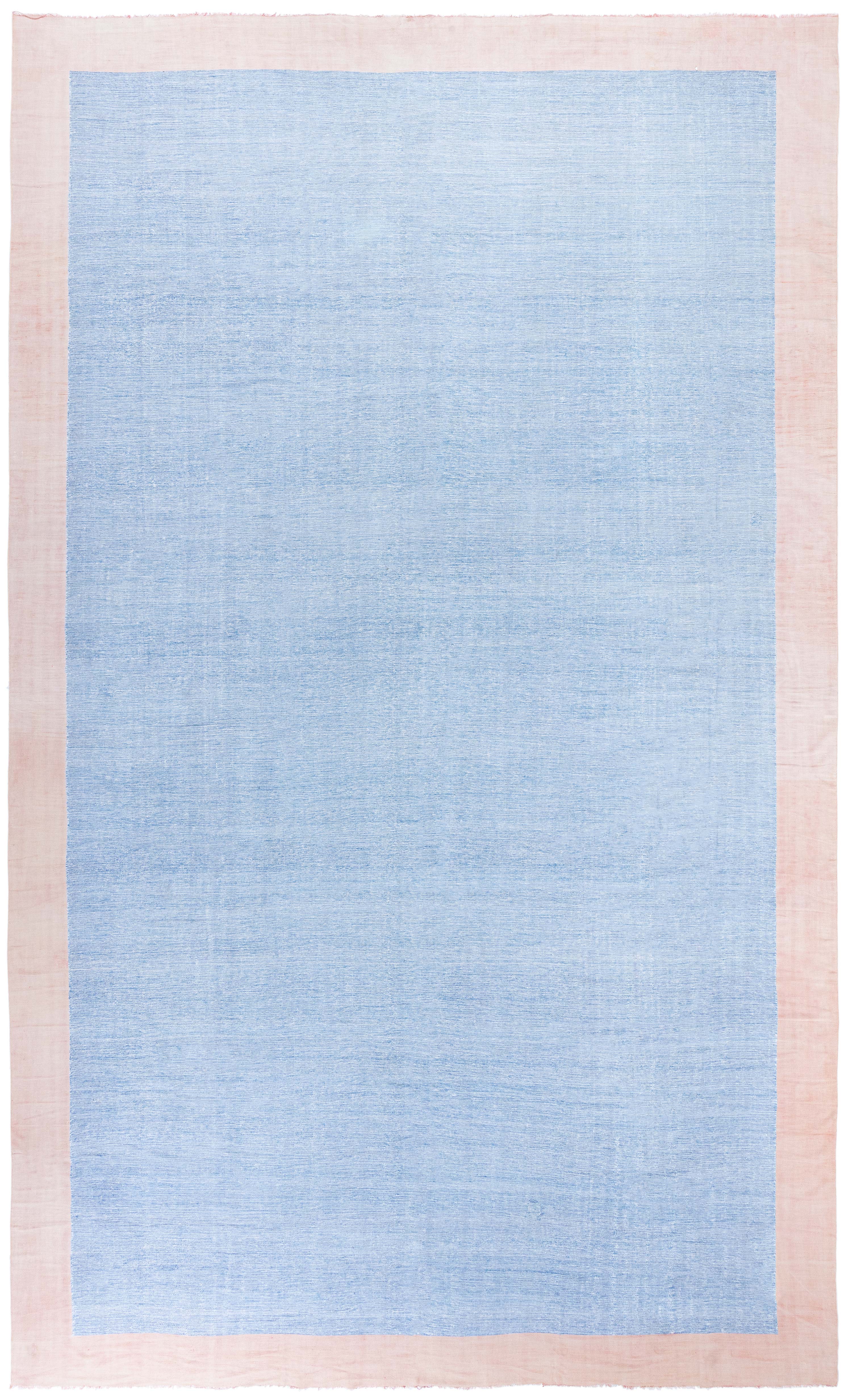 Doris Leslie Blau Indian Dhurrie Vintage Light Blue Flatweave Cotton Carpet