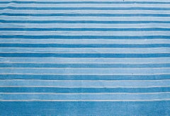 Doris Leslie Blau Indian Dhurrie Vintage Striped Soft White Flatweave Cotton Rug