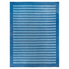 Doris Leslie Blau Indian Dhurrie Vintage Striped Soft White Flatweave Cotton Rug