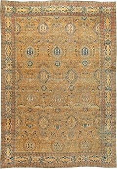 Doris Leslie Blau Kirman Antique Allover Floral Golden Tan Carpet - c. 1880