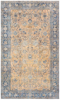 Doris Leslie Blau Kirman Antique Allover Floral Ivory Hand-Knotted Rug - c. 1880