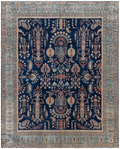 Doris Leslie Blau Kirman Antique Allover Floral Light Beige Carpet - c. 1920