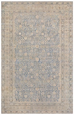 Doris Leslie Blau Kirman Antique Allover Floral Pale Sand Carpet - c. 1880