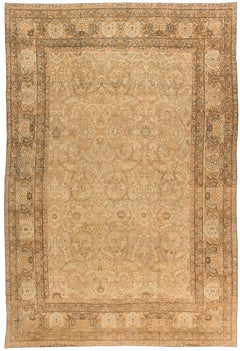Doris Leslie Blau Kirman Antique Allover Floral Warm Tan Rug - c. 1880