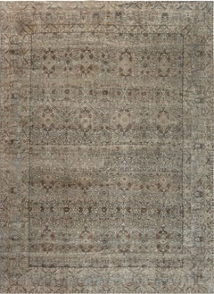 Doris Leslie Blau Kirman Antique Allover Floral Warm Tan Rug - c. 1900