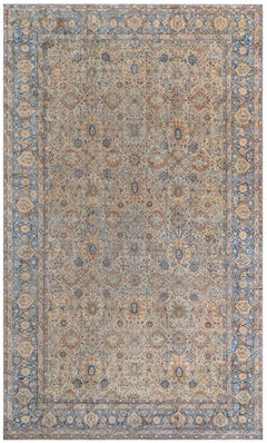 Doris Leslie Blau Kirman Antique Allover Floral Warm Tan Rug - c. 1900