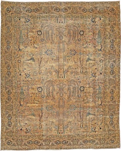 Doris Leslie Blau Kirman Alfombra antigua anudada a mano de color tostado cálido - c. 1900
