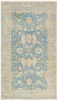 Doris Leslie Blau Kirman Tappeto antico floreale a trifoglio avorio annodato a mano - C.C. 1900