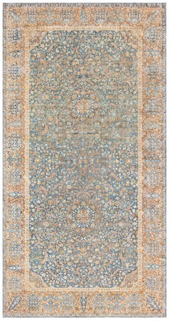 Doris Leslie Blau Kirman Antique Floral Allover Light Beige Rug - c. 1880