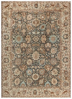 Doris Leslie Blau Kirman Antique Floral Allover Light Beige Rug - c. 1880