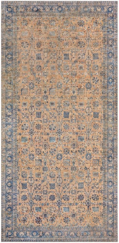 Alfombra Floral Antigua Doris Leslie Blau Kirman Tan Cálido Con Azul Marino - c. 1900