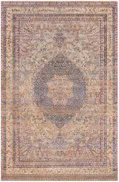 Doris Leslie Blau Kirman Antique Medallion Oversized Soft Beige Carpet - c. 1920