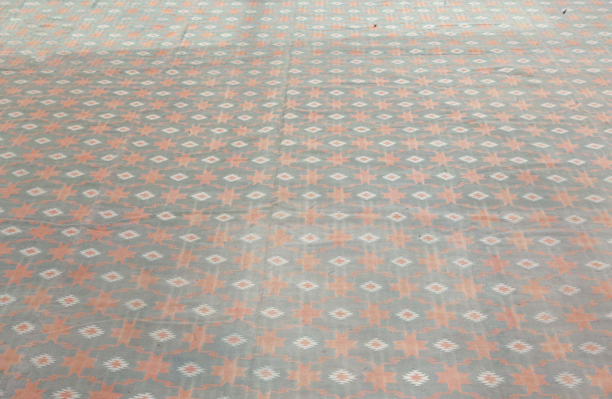 Wool Doris Leslie Blau Large Vintage Indian Dhurrie Rug For Sale